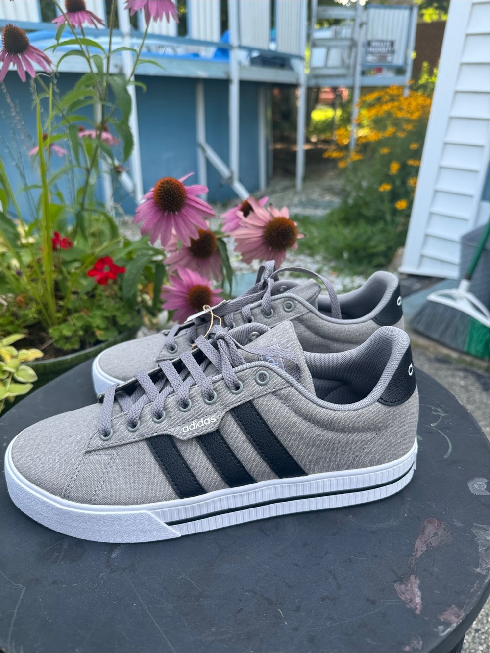adidas Men’s Gray Sneakers with Black Stripes